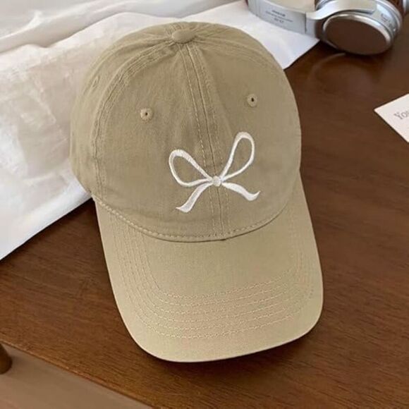 Unisex Khaki Embroidered Bow Tie 100% Cotton Adjustable Fit Classic Baseball Cap